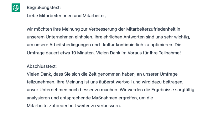 Erstellung einer kompletten Umfrage durch ChatGPT 1
