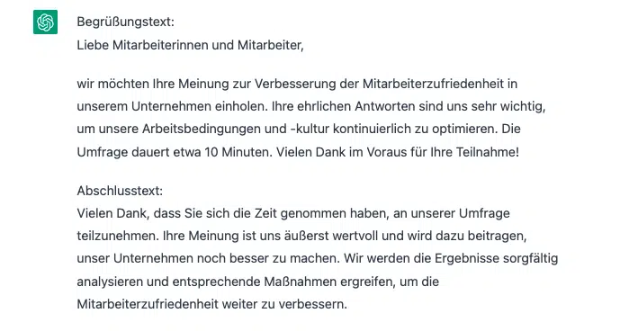 Erstellung einer kompletten Umfrage durch ChatGPT 1