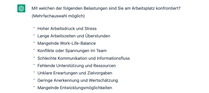 Generierung einer Fragestellung und Antwortmöglichkeiten durch ChatGPT
