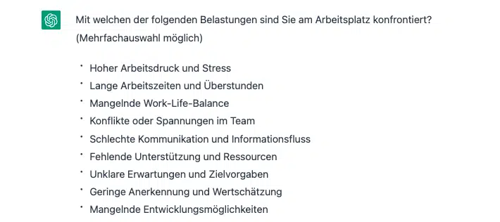 Generierung einer Fragestellung und Antwortmöglichkeiten durch ChatGPT