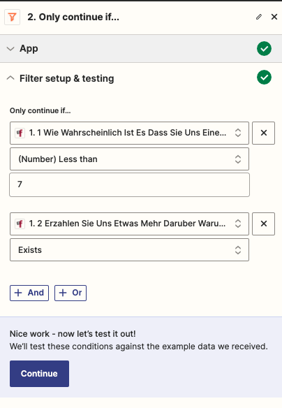 Bedingungen des Zaps für Slack einstellen