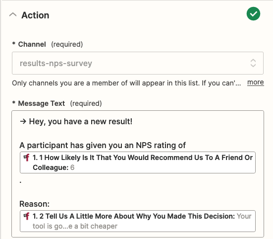 Fill message text with data fields
