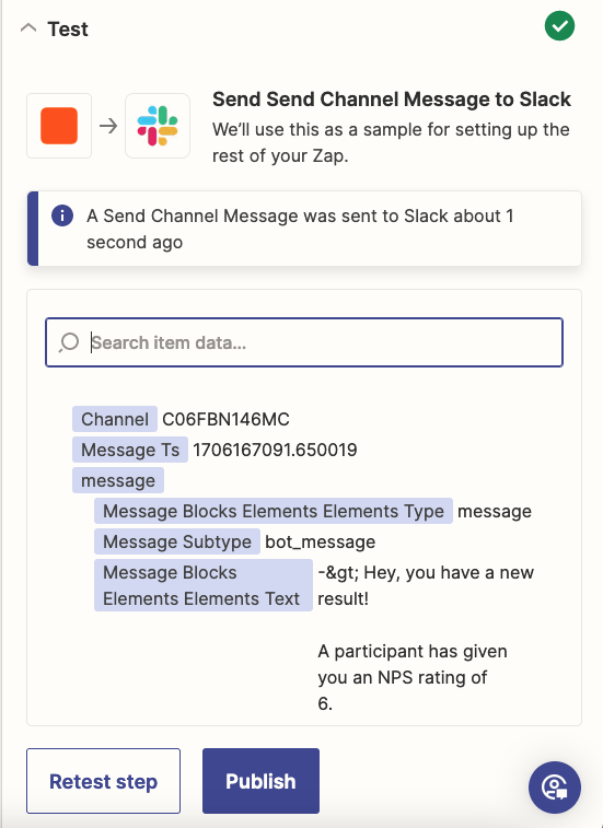 Test the connection of the Slack integration