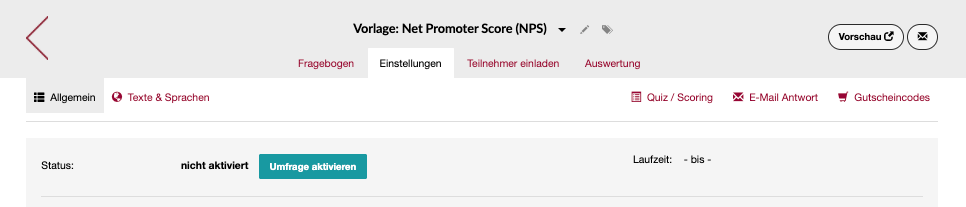Umfrage Net Promotor Score aktivieren