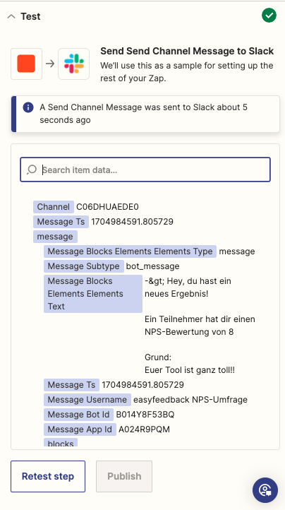 Verbindung der Slack Integration testen