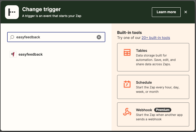 easyfeedback als Trigger auswählen