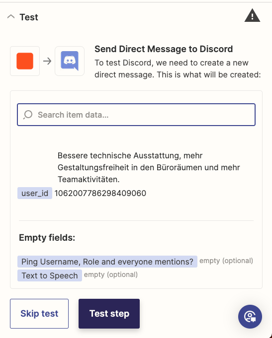 Verbindung zwischen easyfeedback zapier und discord testen