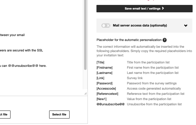 Unsubscribe placeholder in the e-mail text