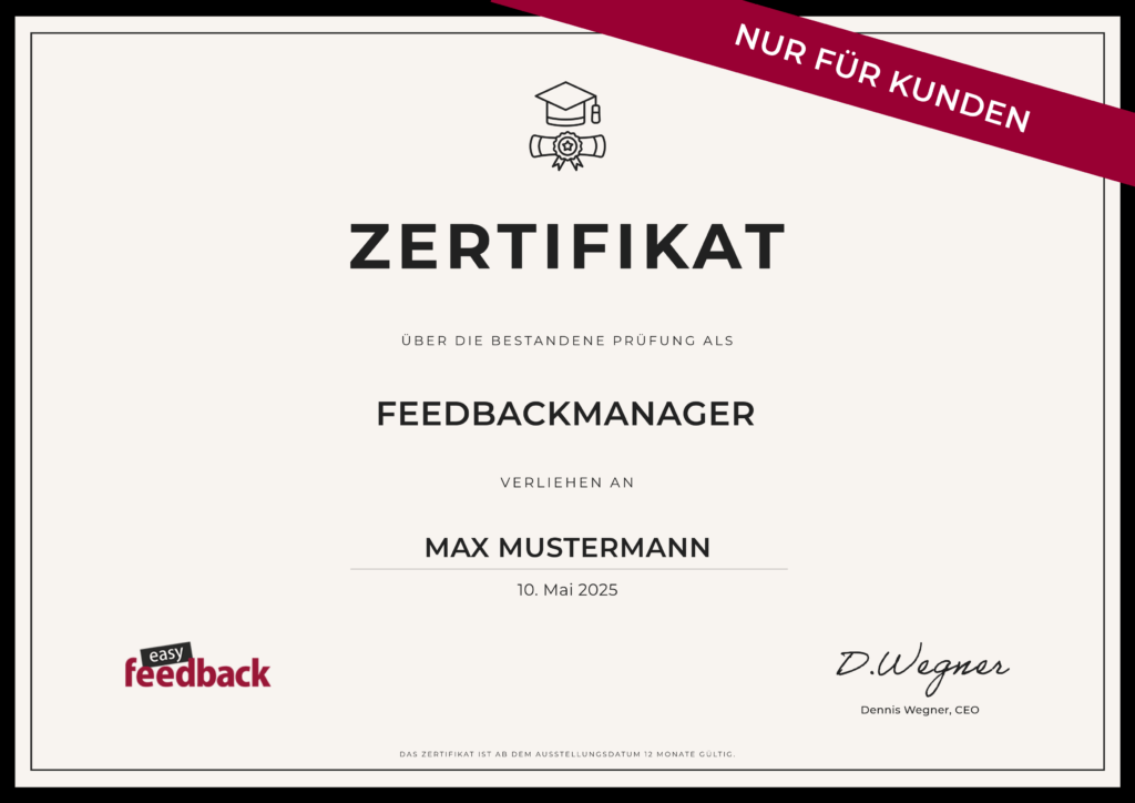 Zertifikat easyfeedback Feedbackmanager Kunden