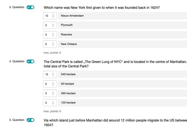 Create quiz with point system