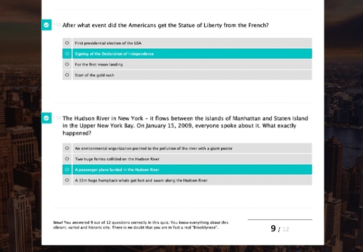 Create quiz with result display