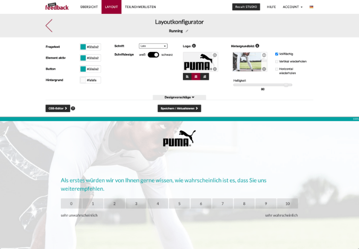 Gestaltung des Umfrage Designs mit dem Layoutkonfigurator