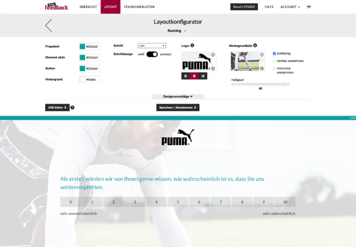 Gestaltung des Umfrage Designs mit dem Layoutkonfigurator