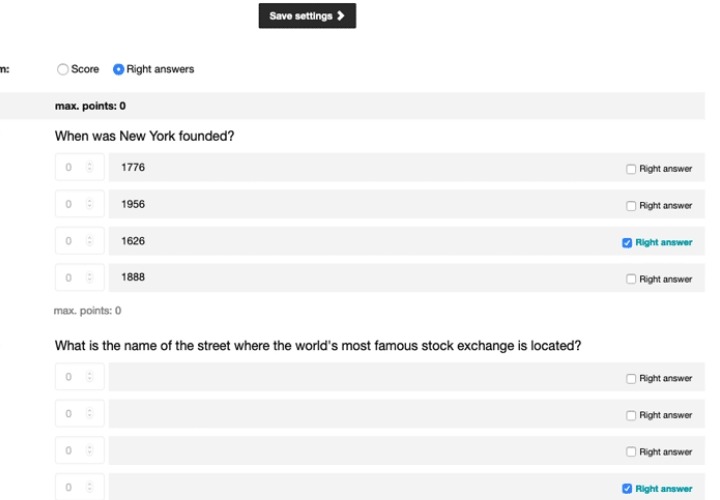 Quiz: Settings for result evaluation