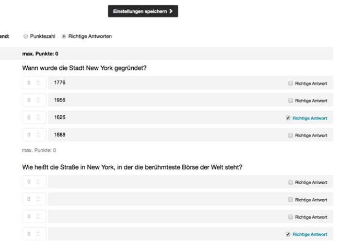 Quiz mit richtigen Antworten erstellen