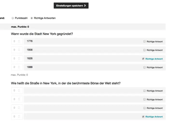 Quiz mit richtigen Antworten erstellen