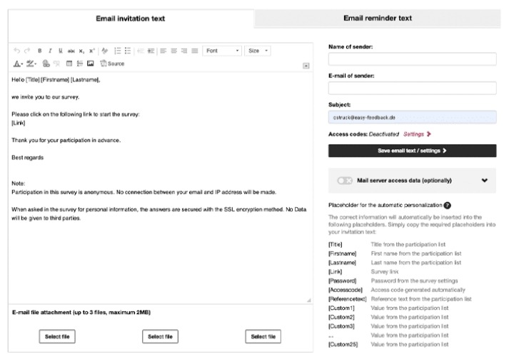 Survey tool - invite participants by email