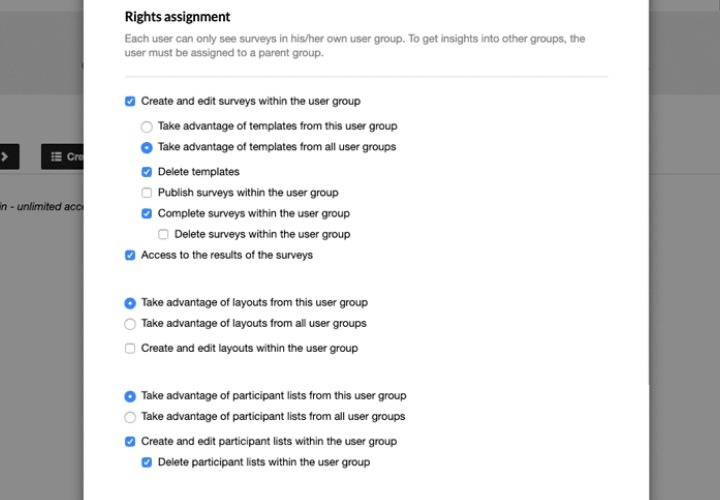 Survey tool - rights assignment