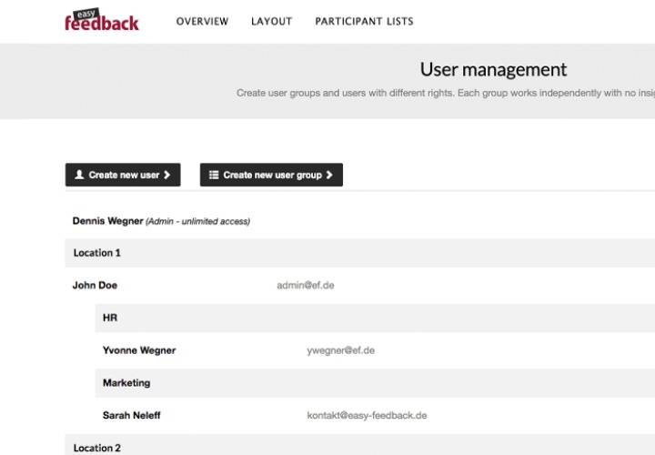 Survey tool - user management