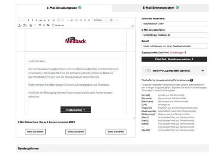 Umfragetool - Teilnehmer per Email einladen