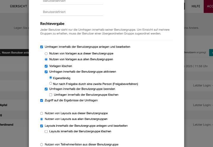 Umfragetool - Rechtevergabe