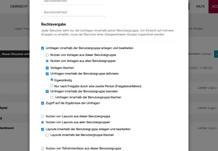 Umfragetool - Rechtevergabe